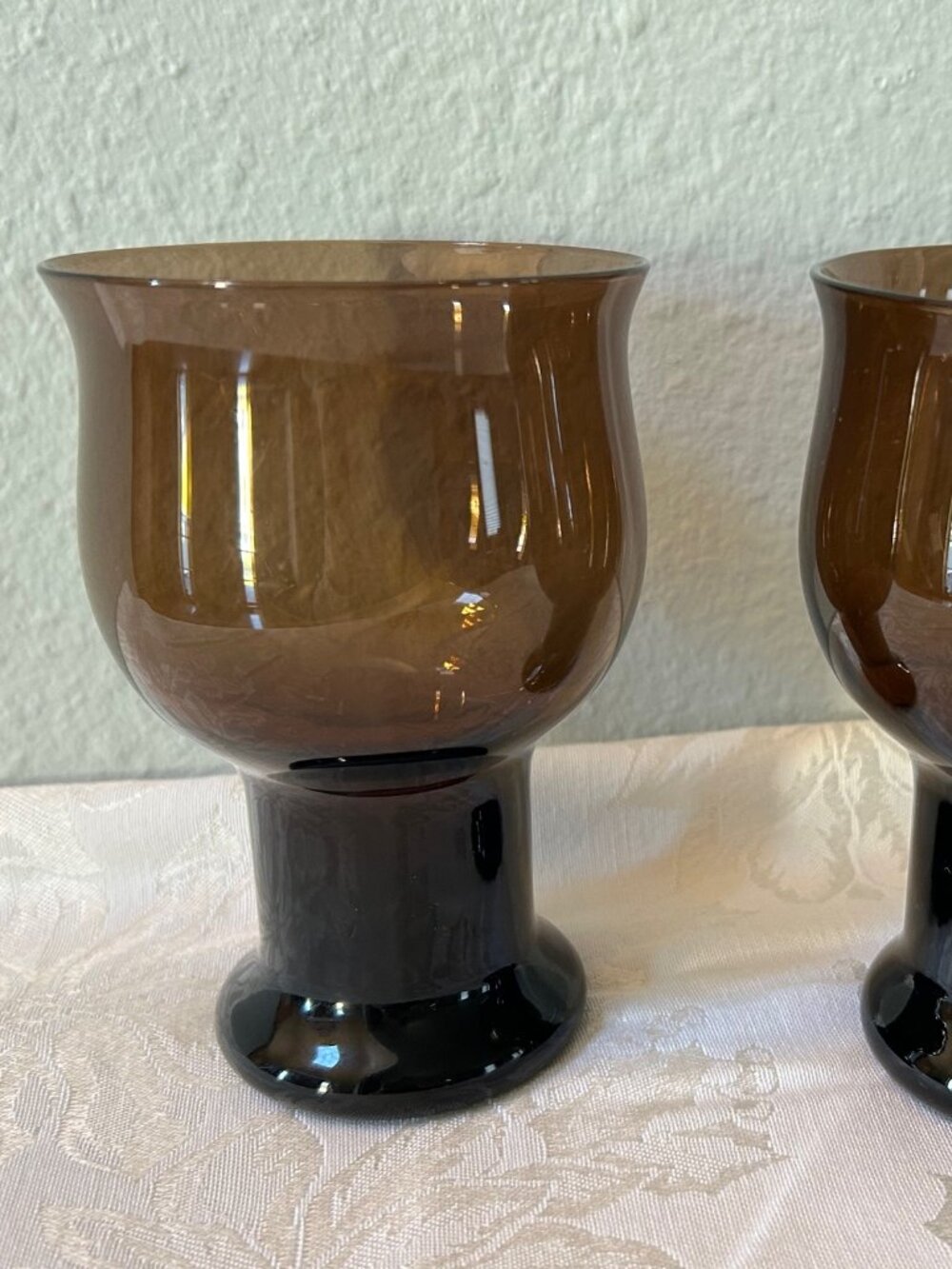 Vintage 1978 Lenox Clarion Goblet Wine Water Glasses (2) Nutmeg Brown 12 oz